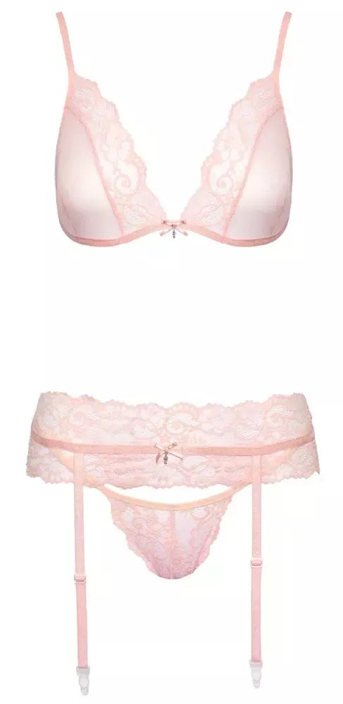 Kissable Rose L/XL trijų dalių apatinio trikotažo rinkinys su diržu kojinėms ir nėrinių detalėmis