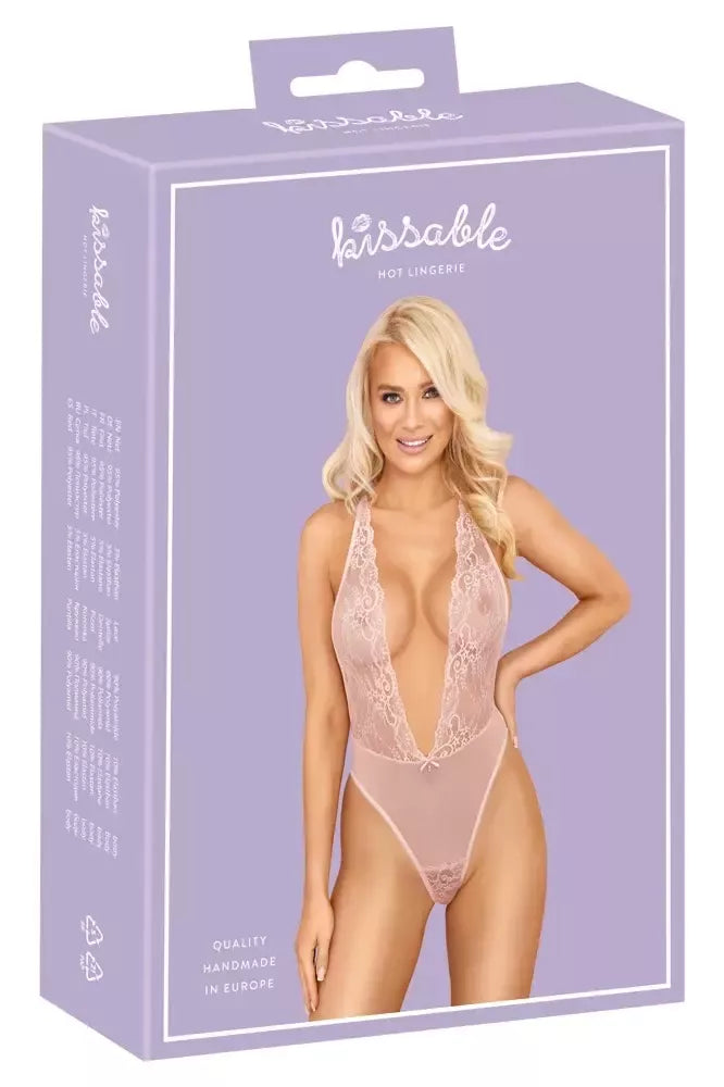 „Kissable“ rožinis bodis L/XL – subtilūs nėriniai ir „powernet“ audinys, reguliuojamos petnešėlės