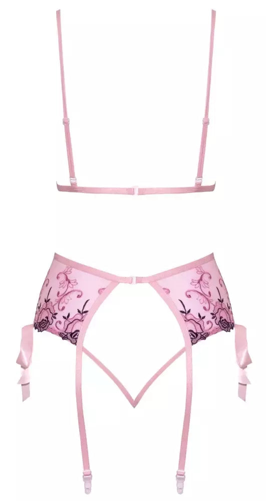 „kissable“ siuvinėtas gėlių rašto apatinio trikotažo komplektas, L/XL – šviesiai rožinė, 3 dalių