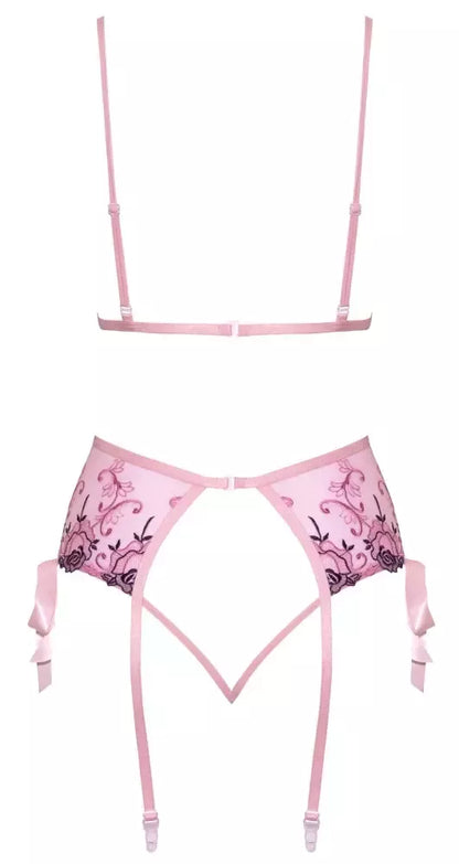 „kissable“ siuvinėtas gėlių rašto apatinio trikotažo komplektas, L/XL – šviesiai rožinė, 3 dalių