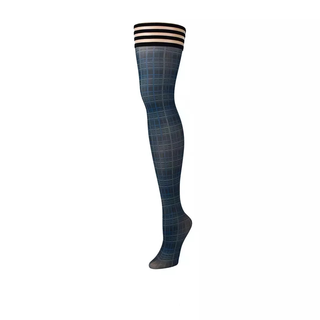 Kix'ies Debbie Thigh-High kojinės tamsiai mėlynos languotos Classic A
