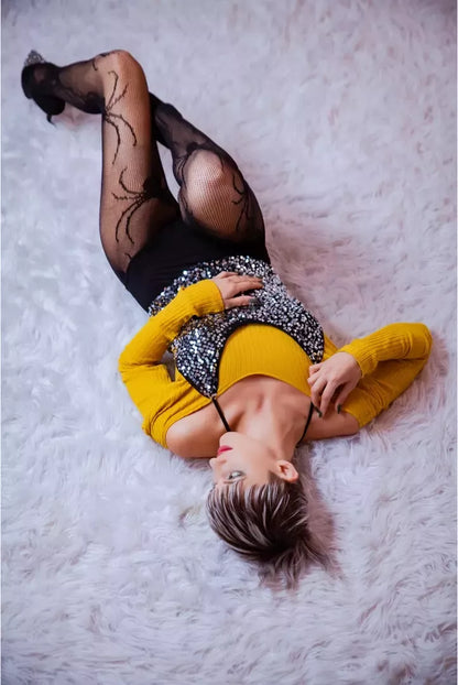 Kix'ies Spider Pattern Full-Waisted Fishnet Tights juodos spalvos, C dydis