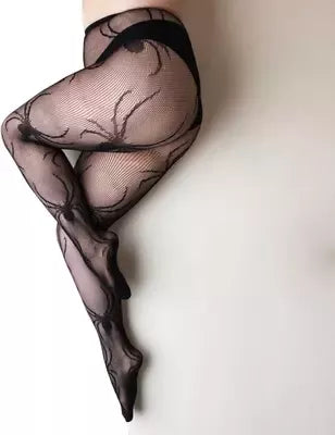 Kix'ies Spider Pattern Full-Waisted Fishnet Tights juodos spalvos, C dydis