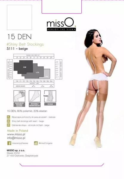Klasikinės smėlio spalvos kojinės su diržu MissO S111 S/M