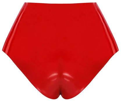 LateX aukšto liemens raudonos lateksinės kelnaitės su integruotu intymiu elementu L