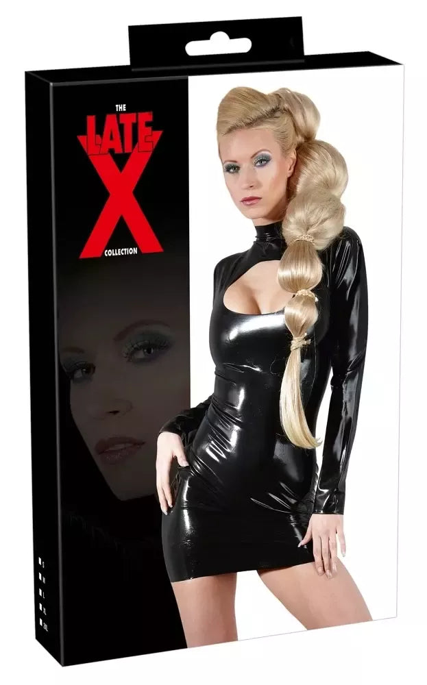 LateX Berlin mini suknelė, M dydis, juoda, su iškirpte priekyje, ilgomis rankovėmis