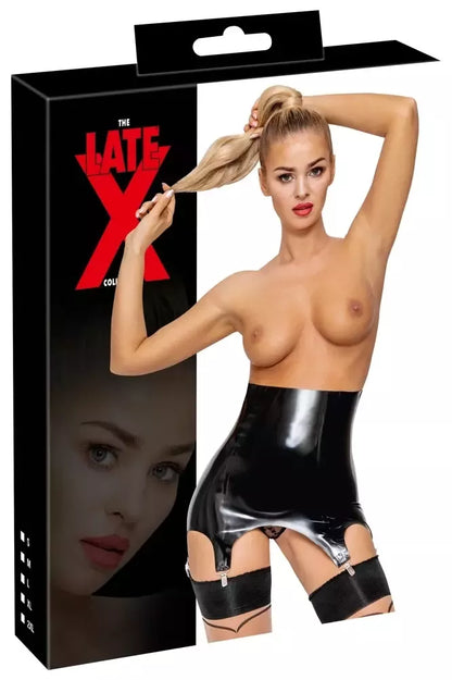 LateX Classic juodas lateksinis diržas kojinėms, dydis M, reguliuojami segtukai