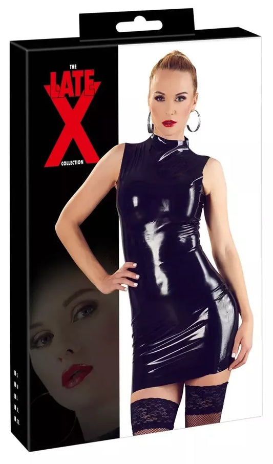 LateX Collection juoda latekso suknelė L – berankovė, su stovinčia apykakle