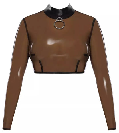LateX Crop Top L – dūminis skaidrus, ilgomis rankovėmis, stovinčia apykakle