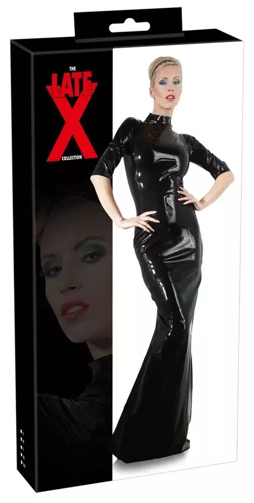 LateX Elegant latekso suknelė, juoda, L dydis, su dvipusiu užtrauktuku per visą ilgį