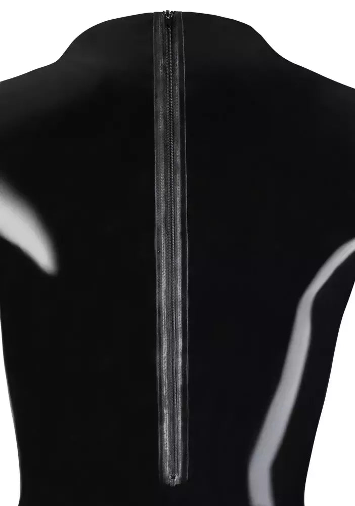 LateX Jet Black blizgantis bodis ilgomis rankovėmis L dydis 0,35 mm su užtrauktukų sistema