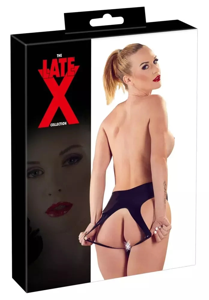 LateX juodos kelnaitės atviru tarpkoju S-L - aptemptas natūralaus latekso dizainas