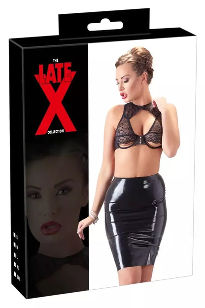 LateX klasikinis juodas latekso sijonas XL, ilgis iki kelių, prigludęs, 0,35 mm