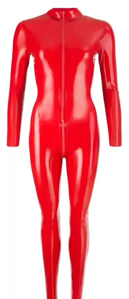 LateX lateksinis kombinezonas Red M – viso kūno lateksinis kostiumas su dvigubu užtrauktuku