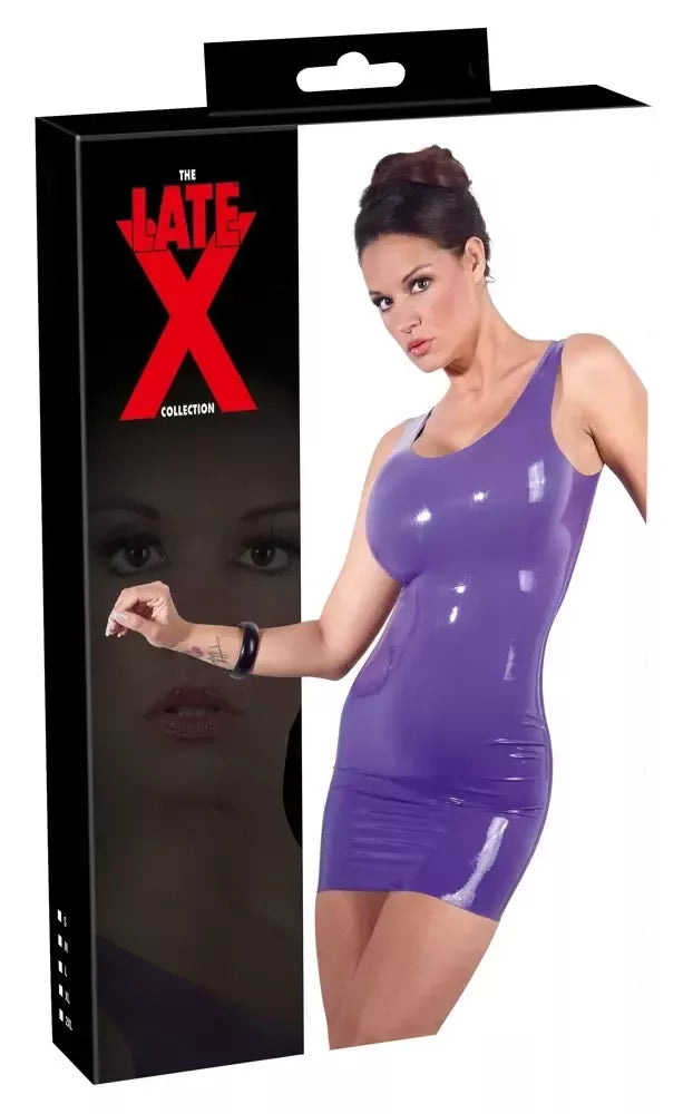 LateX mini suknelė, violetinė, XL - modelis be rankovių, prigludęs lateksas