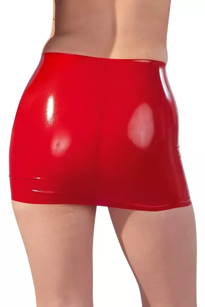 LateX raudonas mini sijonas 2XL – aptemptas latekso mados sijonas