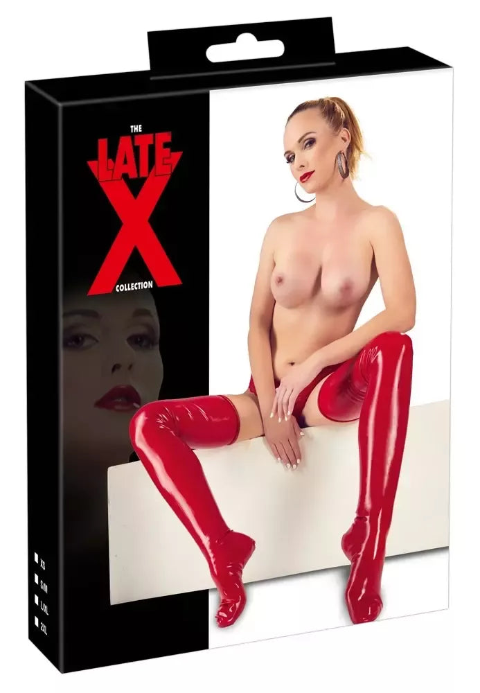 LateX raudonos lateksinės kojinės virš kelių 2XL - vientiso liejimo paviršius