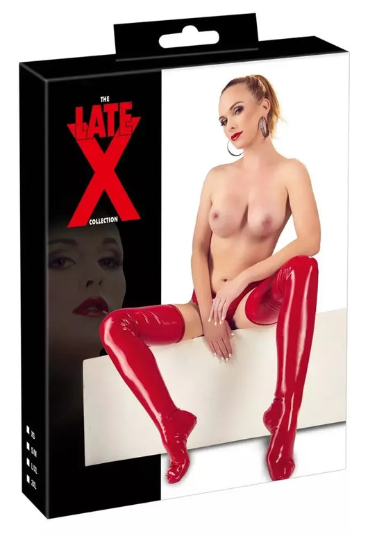 LateX raudonos lateksinės kojinės virš kelių 2XL - vientiso liejimo paviršius