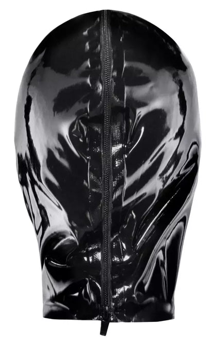 LateX vakuuminė veido kaukė 0,4 mm su nugariniu užtrauktuku, juodas lateksas