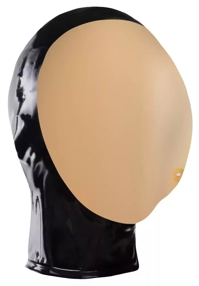 LateX vakuuminė veido kaukė 0,4 mm su nugariniu užtrauktuku, juodas lateksas
