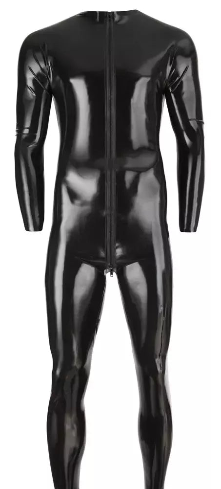 LateX vyriškas kombinezonas iš juodo latekso 0,4 mm su 3 krypčių užtrauktuku, dydis M