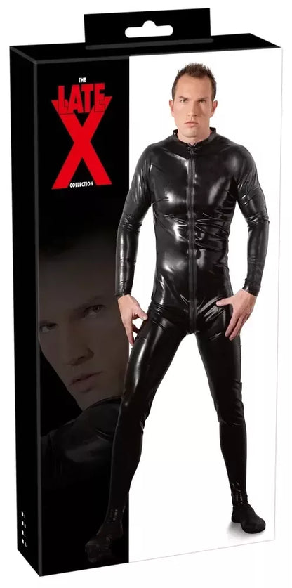 LateX vyriškas kombinezonas iš juodo latekso 0,4 mm su 3 krypčių užtrauktuku, dydis M
