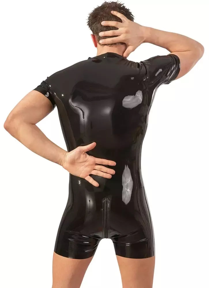 LateX vyriškas lateksinis kombinezonas M juodas 0,4 mm 3 krypčių užtrauktukas