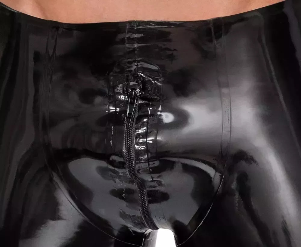 LateX vyriškos juodos latekso kelnės su užtrauktuku per visą ilgį, dydis L