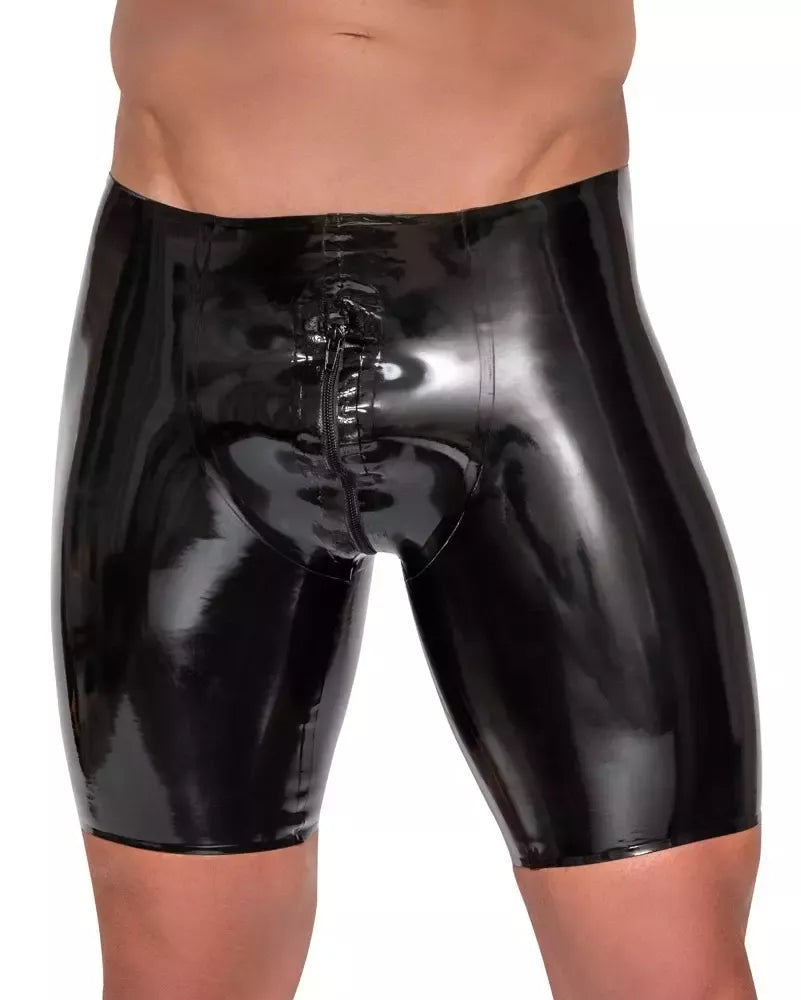 LateX vyriškos juodos latekso kelnės su užtrauktuku per visą ilgį, dydis L