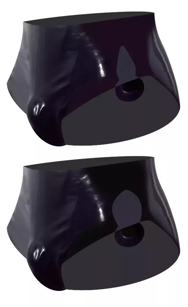 LateX vyriškos lateksinės kelnaitės XL su pripučiamu vidiniu kaiščiu, juodos