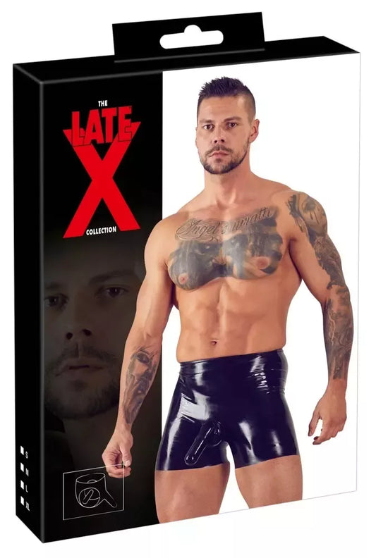 LateX vyriškos latekso kelnaitės, juodos, XL dydžio, su integruotomis 0,4 mm movomis