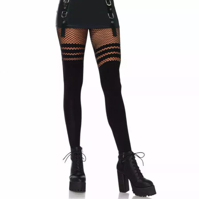 Leg Avenue pėdkelnės 7157 modelis, baltos spalvos su dryžuotu tinkleliu, universalus dydis