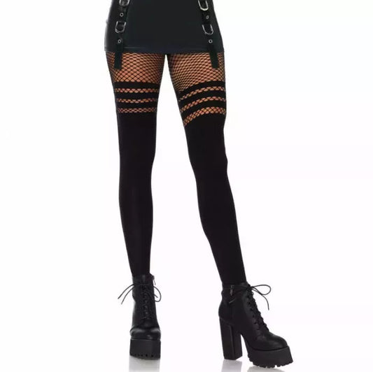 Leg Avenue pėdkelnės 7157 modelis, baltos spalvos su dryžuotu tinkleliu, universalus dydis