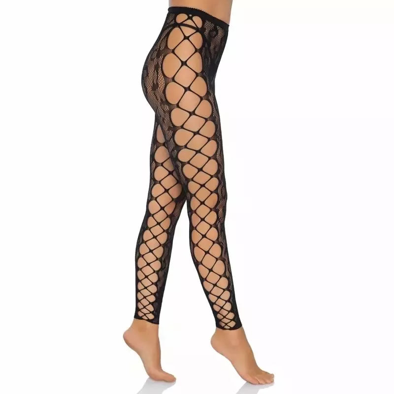 Leg Avenue universalaus dydžio leopardinio rašto pėdkelnės be pėdų su tinklelio intarpais