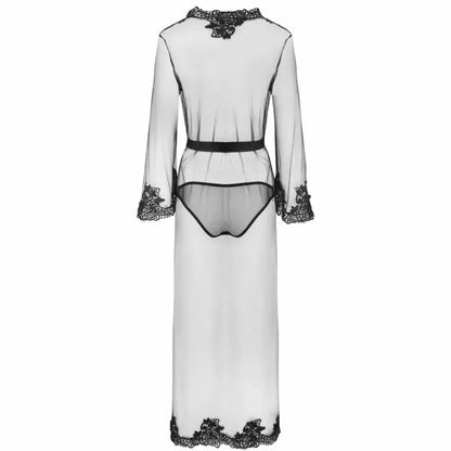 LivCo Corsetti Nokina LC-XG055 elegantiškas juodas nėriniuotas chalatas ir kelnaičių rinkinys, vienas dydis