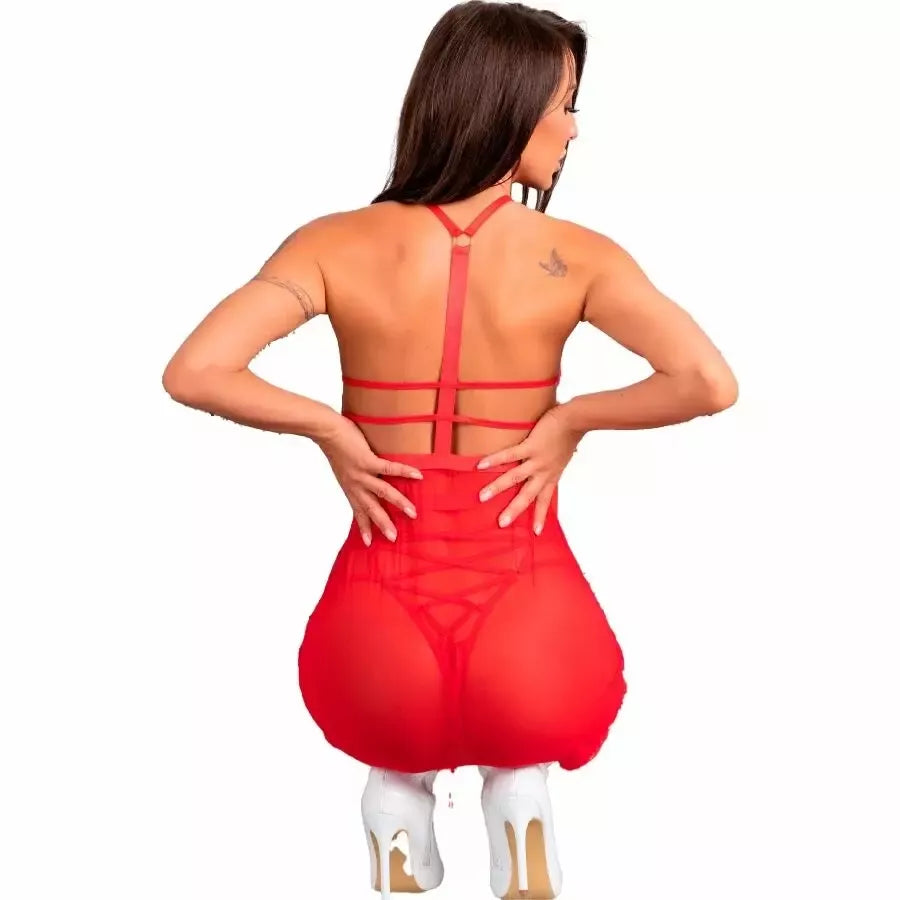 Livco Corsetti Santa's Candy LC 90722 raudonas šventinis marškinėlių ir styginių kelnaičių komplektas S/M