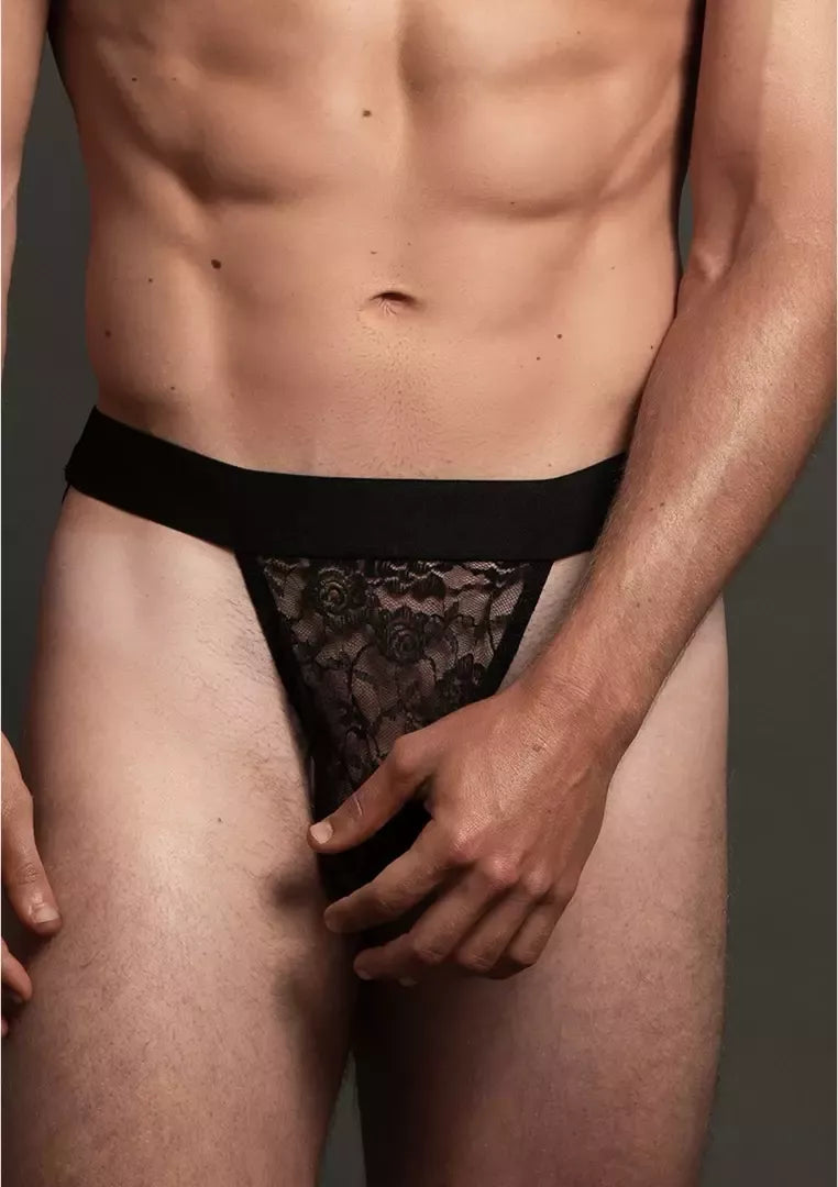 Male Power nėriniuotas jockstrap'as L/XL – permatomų nėrinių intymios atramos sistema