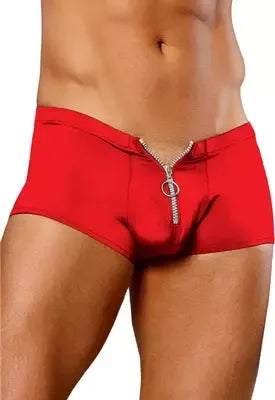 Male Power Nylon Spandex Stretch mini šortai su priekiniu užtrauktuku, L/XL, raudoni