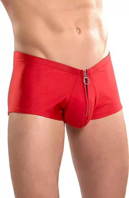 Male Power Nylon Spandex Stretch mini šortai su priekiniu užtrauktuku, L/XL, raudoni