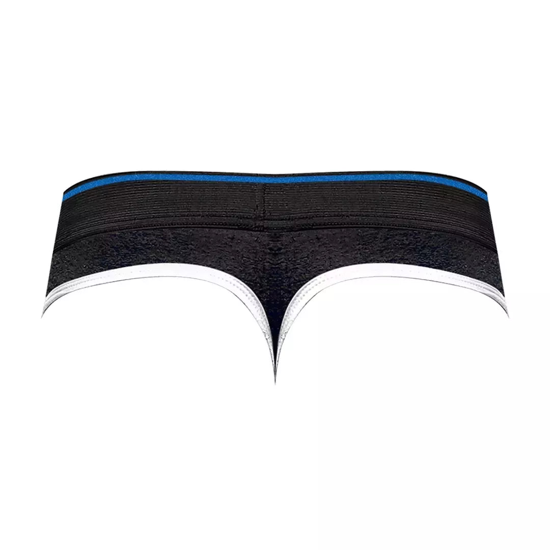 Male Power Retro Sport Panel Thong S/M juoda-mėlyna, kontrastingos detalės