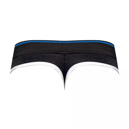 Male Power Retro Sport Panel Thong S/M juoda-mėlyna, kontrastingos detalės
