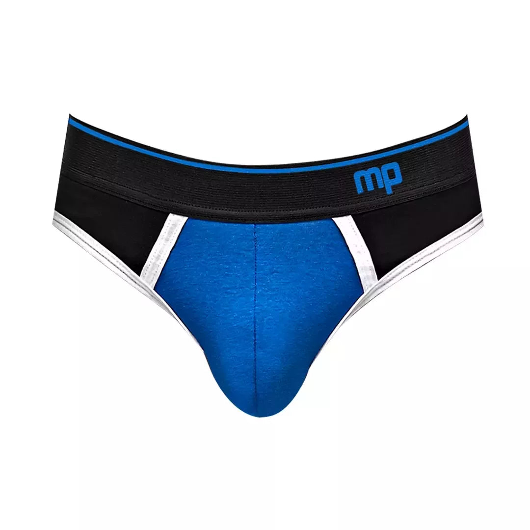 Male Power Retro Sport Panel Thong S/M juoda-mėlyna, kontrastingos detalės