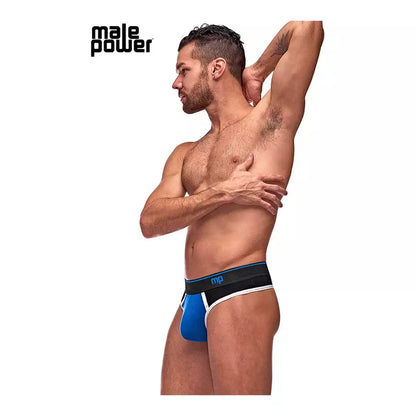 Male Power Retro Sport Panel Thong S/M juoda-mėlyna, kontrastingos detalės