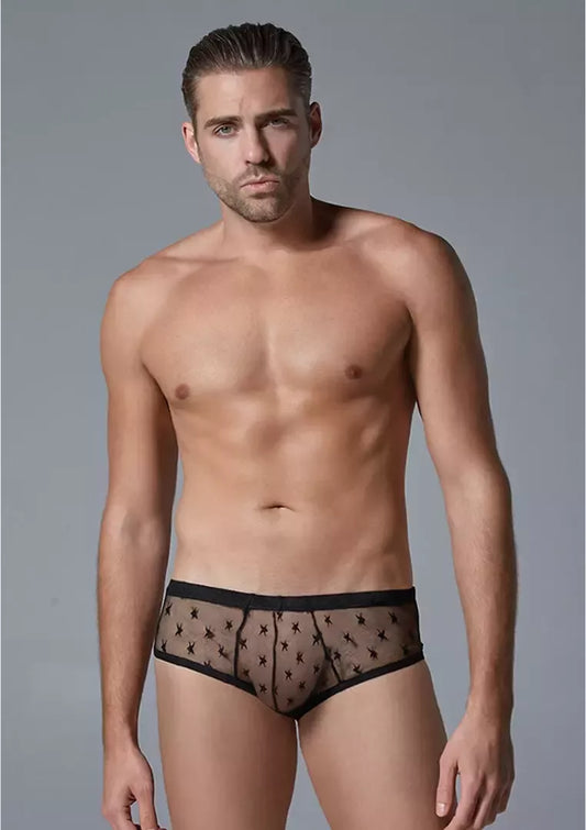 Male Power Star Mesh Brief S/M – Itin plonas žvaigždžių rašto dizainas