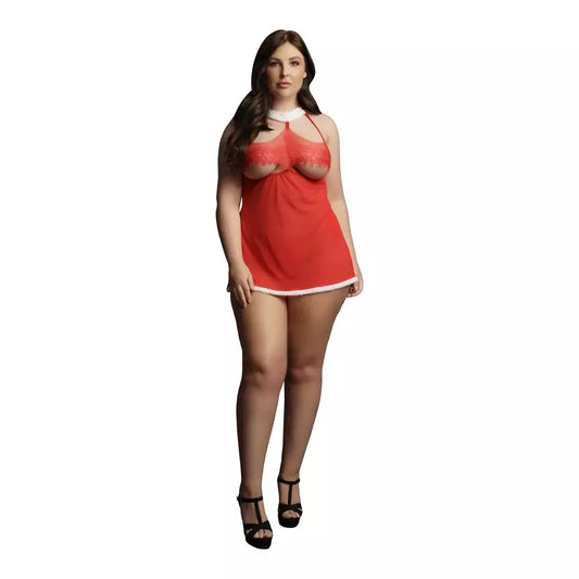 Merry plius dydžio babydoll apatinių komplektas – sodriai raudonos spalvos, reguliuojamas, 1X-3XL