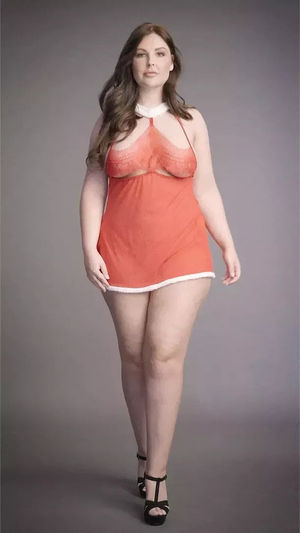 Merry plius dydžio babydoll apatinių komplektas – sodriai raudonos spalvos, reguliuojamas, 1X-3XL