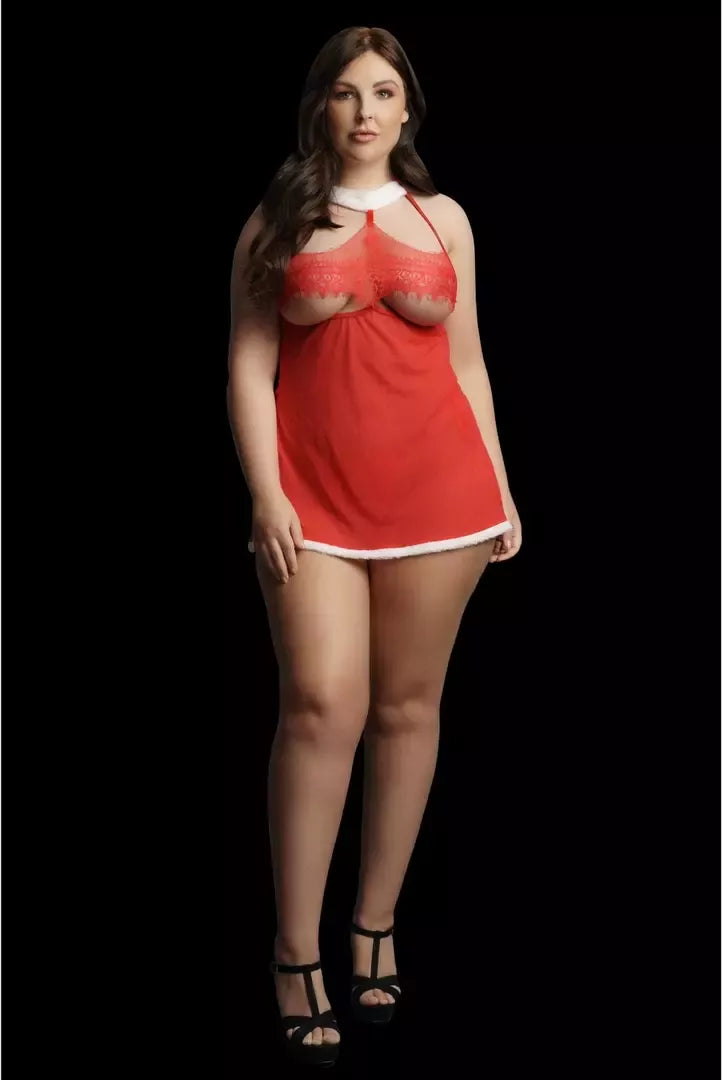 Merry plius dydžio babydoll apatinių komplektas – sodriai raudonos spalvos, reguliuojamas, 1X-3XL
