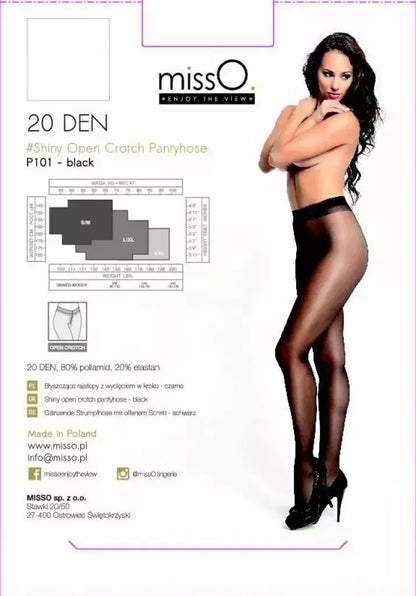 MissO P101 pėdkelnės atviru klynu Black S/M – elegantiškas blizgus paviršius