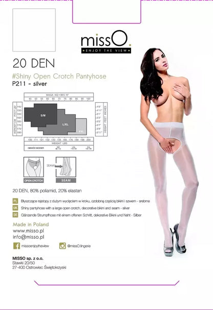MissO P211 sidabrinės permatomos pėdkelnės su iškirptėmis S/M – dekoratyvinė siūlė