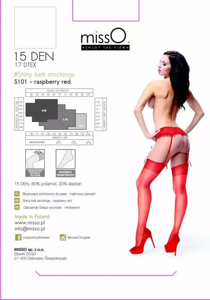 MissO S101 raudonos kojinės su dirželiais S/M – patvarus mezgimas, klasikinis stilius